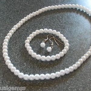 Little Girls Handmade White Pearl Necklace Set